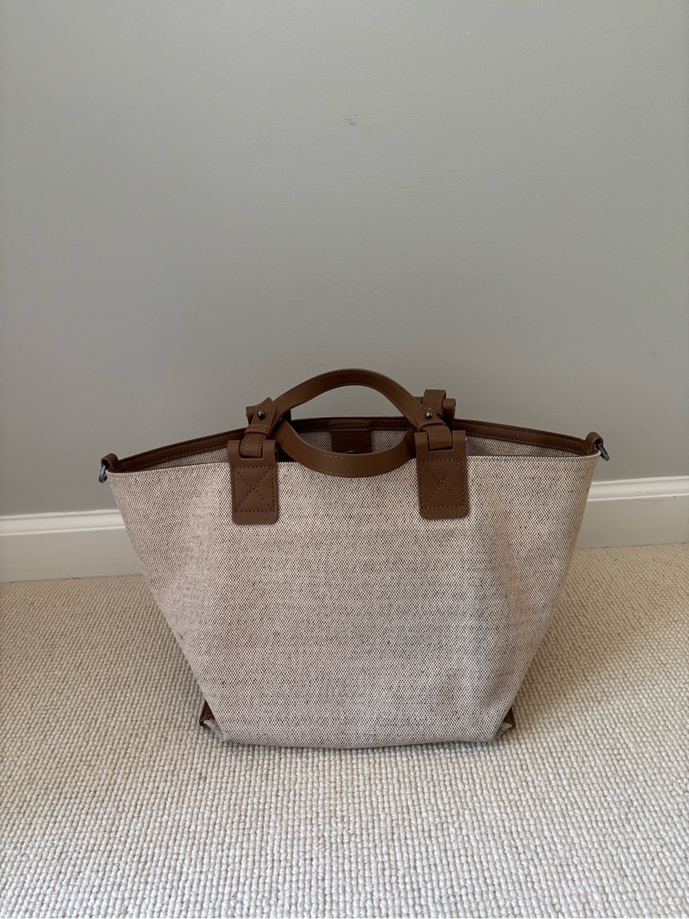 Botkier Two-Tone Brown & Cream Canvas Leather Tote - Picture 2 of 6